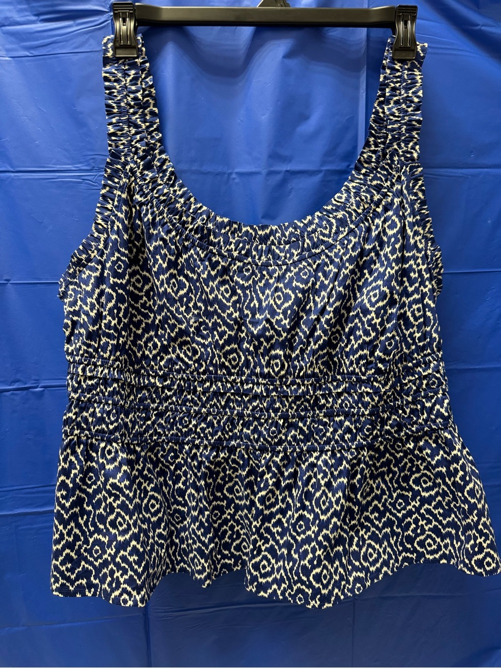 Terra & Sky Navy and White Printed Peplum Tank
